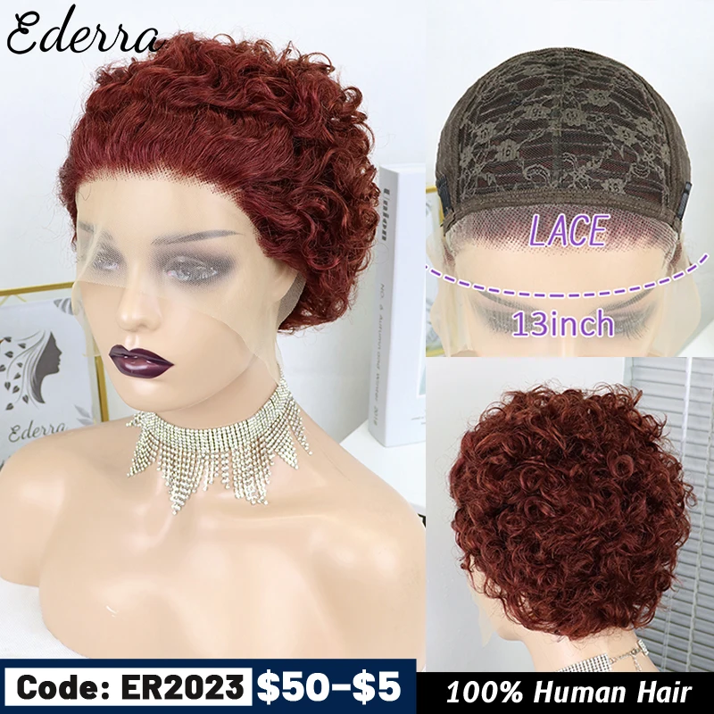 

Pixie Cut Wig Short Curly Human Hair Wigs Cheap Human Hair Wig T Part Transparent Lace Wigs For Women Pre Plucked Curly Bob Wigs
