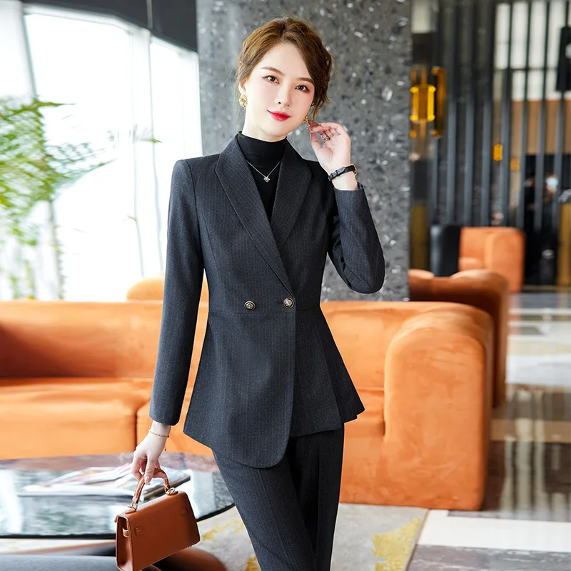 IZICFLY New Autumn Spring Asymmetrical Suits For Women Slim Office Outfits Business Blazer And Pant Sets Work Wear Two Piece