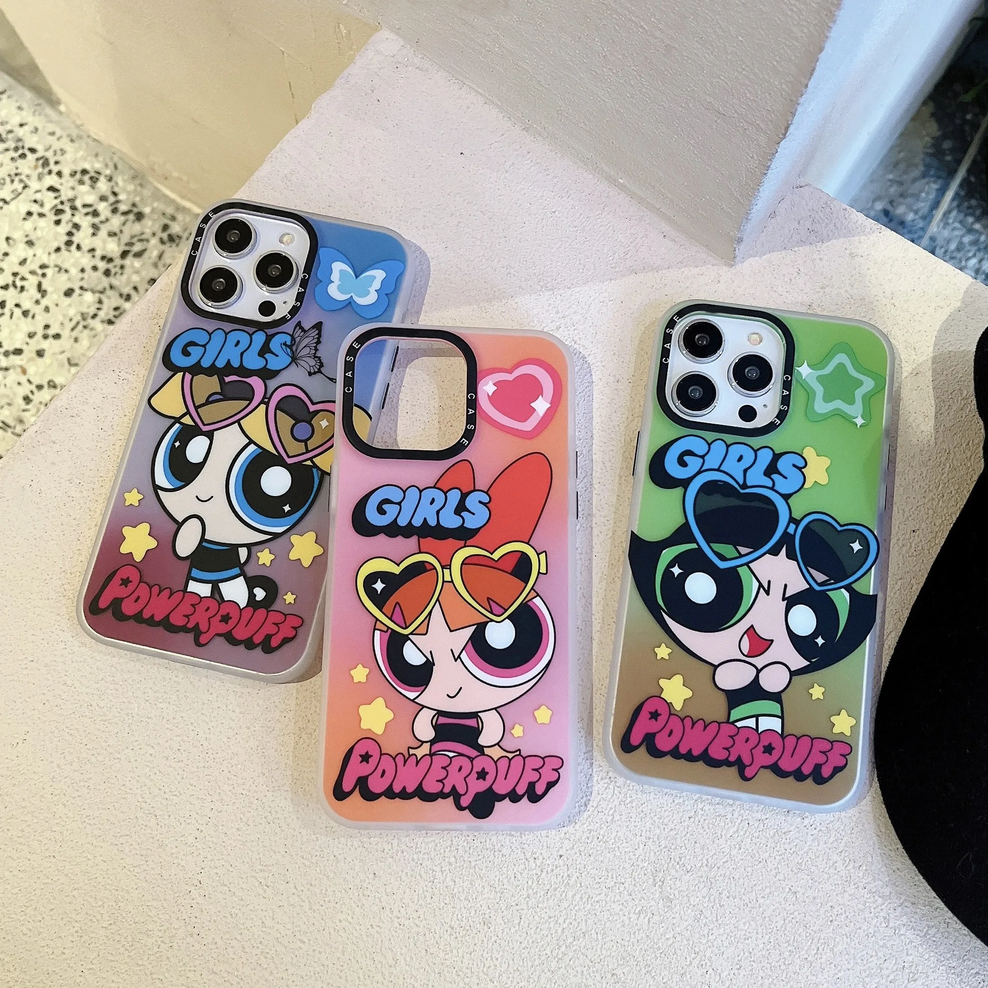 

Ins Cartoon Anime Powerpuffs Girls Frosted Phone Cases For iPhone 14 13 12 11 Pro Max Anti-drop Soft Back Cover Girl Gift