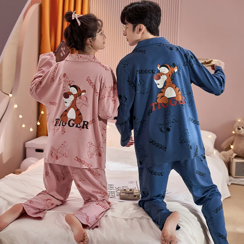 Disney Tigger Pajamas Set for Women Men Couples Long Sleeve Trousers Home Clothes Outside XXL Large Size Luxury Cotton Pijama