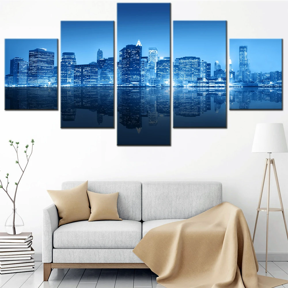 

5 Pieces New York City Building Night View Modern Canvas Painting Poster Wall Art Picture Mural Living Room Home Decoration