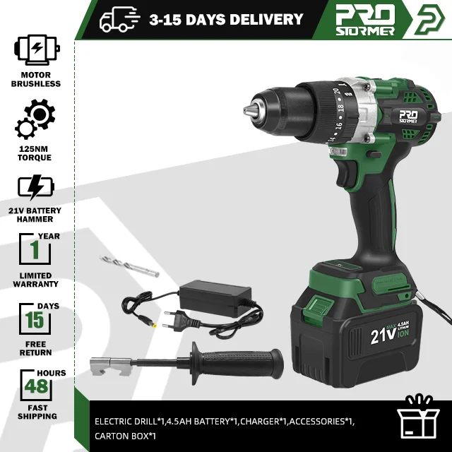 

Беспроводная дрель-молоток PROSTORMER 21В 125 Нм