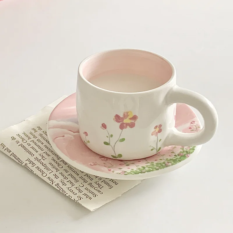 

Розовая кофейная чашка Ins Wind Han керамическая чашка тарелка ручной работы милая девушка сердце послеобеденный чай чашка