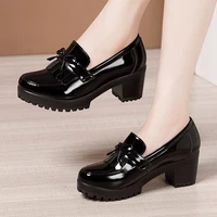 small big size 32 33 43 tassel patent leather shoes platform oxfords 2022 chunky med heels pumps elegant office footwear