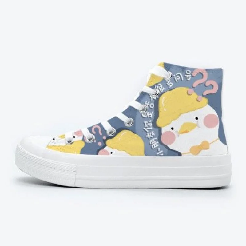 SHANPA Kawaii Duck Print Shoes Casual All-match Cartoon High Top Student Original Korean Fashion Canvas Shoes Zapatillas Mujer