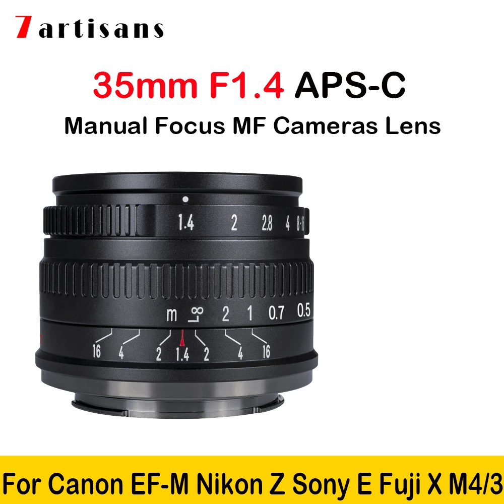 

Объектив для камеры 7artisans 35 мм F1.4 ручная фокусировка MF для Canon APS-C Sony E Mount Fujifilm X Olympus M4/3 Nikon Z ZFC Panasonic