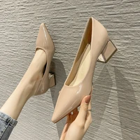 pointy woman pumps block heel ladies formal shoes women fashion simple kitten heels patent leather women%e2%80%99s shoes korea style