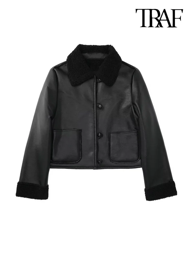 

Куртка женская из искусственной овчины, с длинным рукавом и накладными карманами