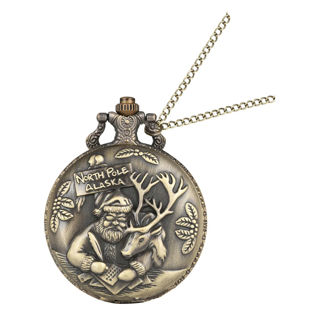 

Pocket Watch Watches Chain Christmas Necklace Vintagemen Clock Santa Clausnightretro Classic Gold Old Rustic Engraved Mens