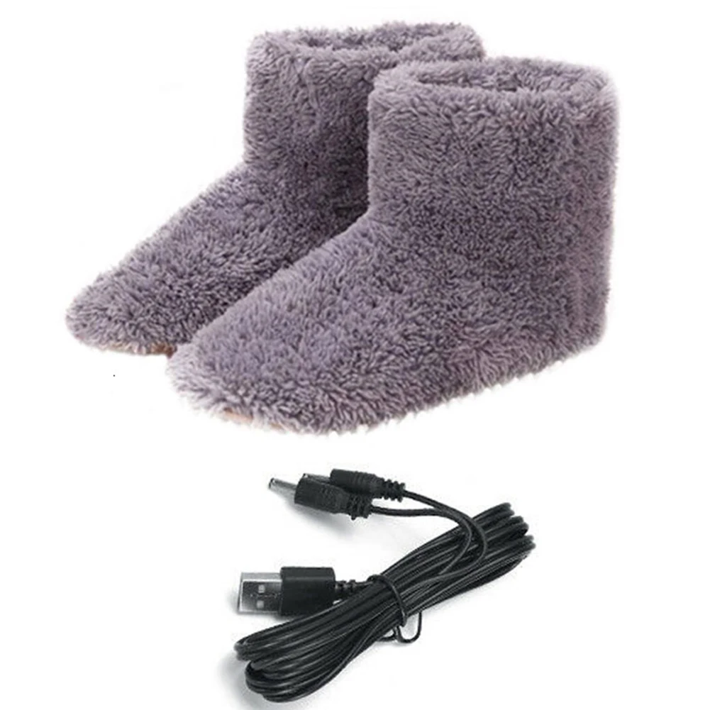 Winter USB Heater Foot Shoes Plush Warm Electric Slippers Feet Heated Washable Electric Shoes Warming Pad Heating Insoles