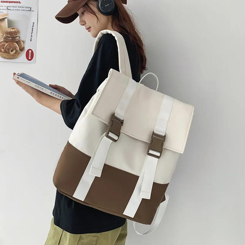 

New Contrast Color Women's Backpack Suitable For Girls School Bag Large Capacity Waterproof Nylon Travel Bag Laptop Bag Mochilas
