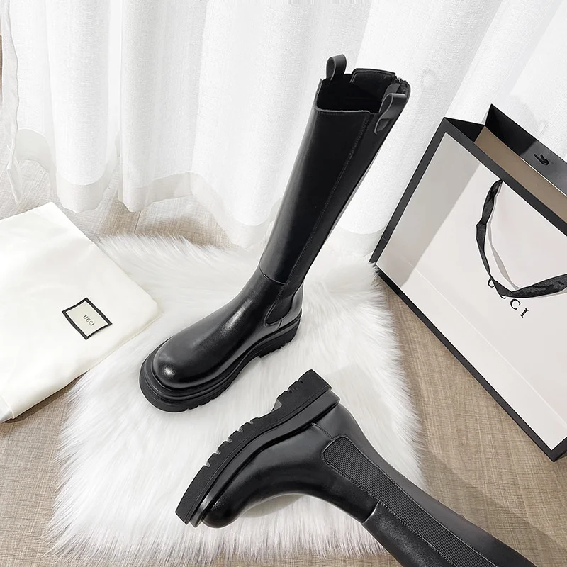 Womens Boots Autumn New Fashion Long Chunky  Boots Handsome Knee Boots Three Length Options Woman Platform Shoes