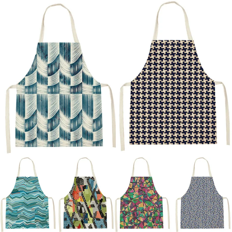 

Горячая Распродажа пятнистые клетчатые льняные фартуки Современная Геометрическая ткань для дома без рукавов покрытия для работы по дому, ...