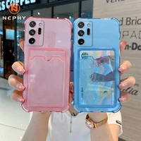 luxury silicone case with card holder for samsung galaxy s10 s20 s21 plus note 20 a32 a42 a52 a72 phone cover clear shell bumper