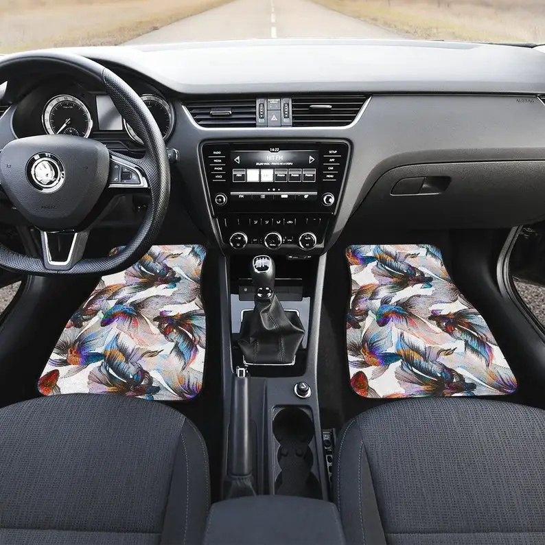 

Blue Grey Peach Floral Flowers Car Floor Mats Set, Front and Back Floor Mats for Car, Car Accessories