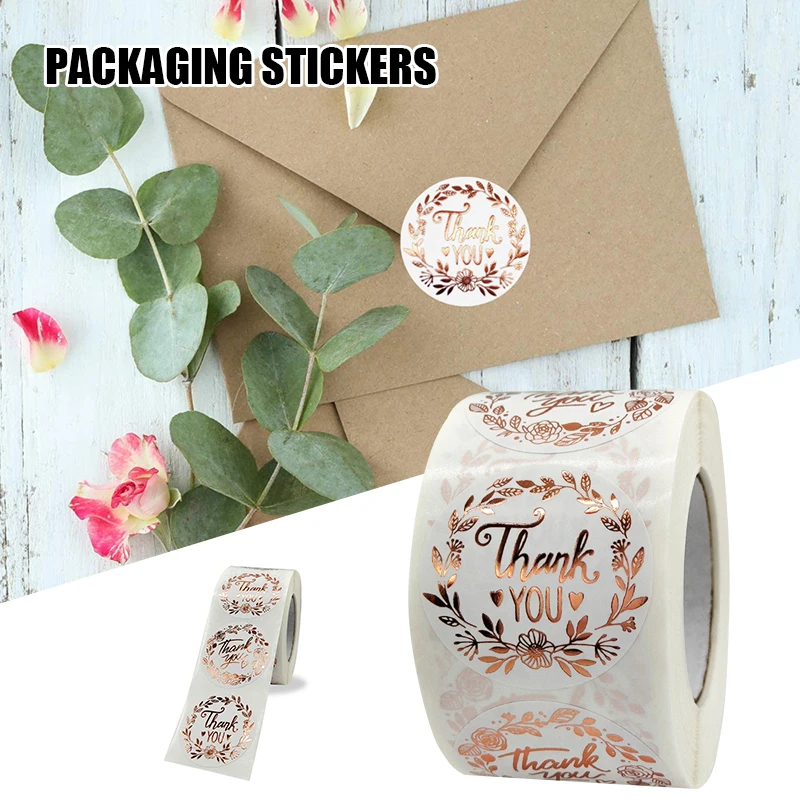 

500pcs/Roll Thank You Labels Envelope Seal Scrapbook Gold Rose Sticker For DIY Wedding Gift Stationery Label Decoration Stickers