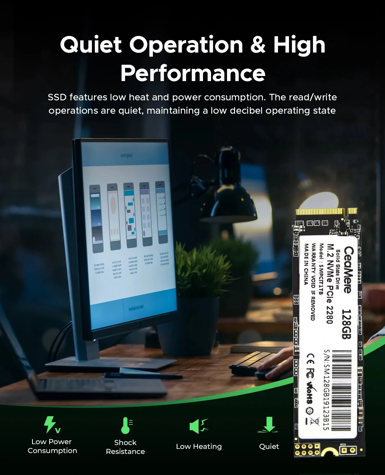 SSD M.2 NVMe 1 ТБ PCIe3.0 1700 МБ/с 3500 2280 PCIe Gen3x4 Внутренний твердотельный накопитель для