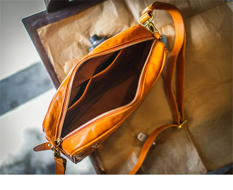 Fashion luxury handmade designer natural real leather men diagonal bag outdoor daily travel mobile phone storage messenger bag