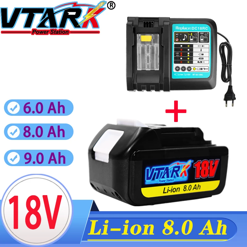 

WIth Charger BL1860 Rechargeable Battery 18 V6.8.9Ah Lithium Ion for Makita 18v Battery 6ah BL1840 BL1850 BL1830 BL1860B LXT400