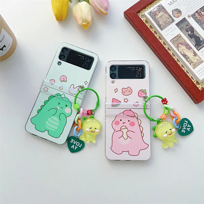 

Fresh Cartoon Little Dinosaur Phone Case for Samsung Galaxy Z Flip 3 Z Flip 4 Hard PC Back Cover for ZFlip3 ZFlip4 Case Shell