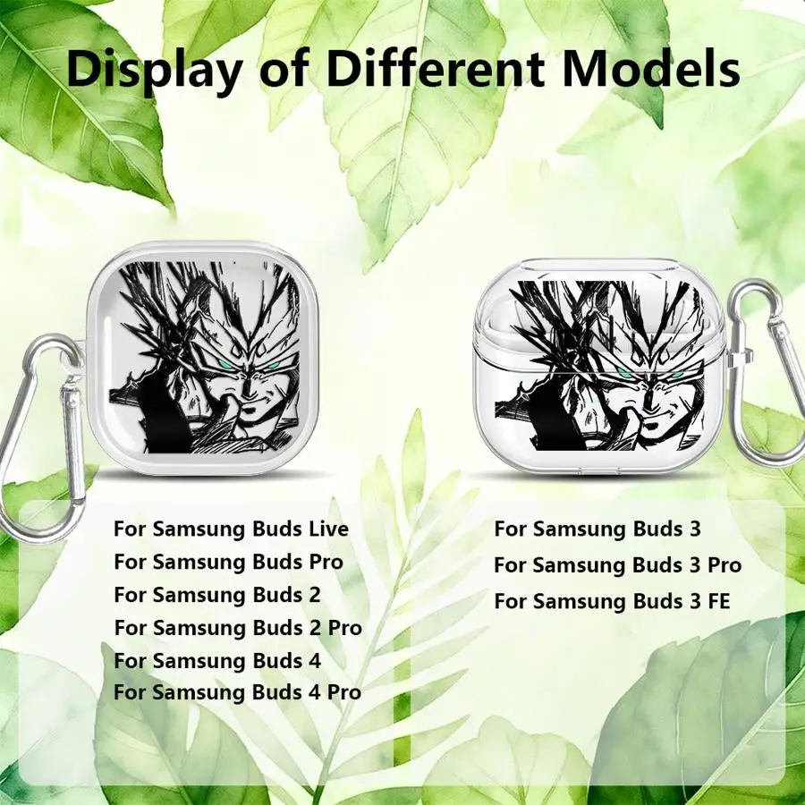 Фото Прозрачные чехлы для наушников с крючком для Samsung Galaxy Buds 3 Pro, Live 3, FE 2, 4 Pro, 4Pro, 2Pro, с дизайном Dragon Ball (Гоку, Вегета) №2