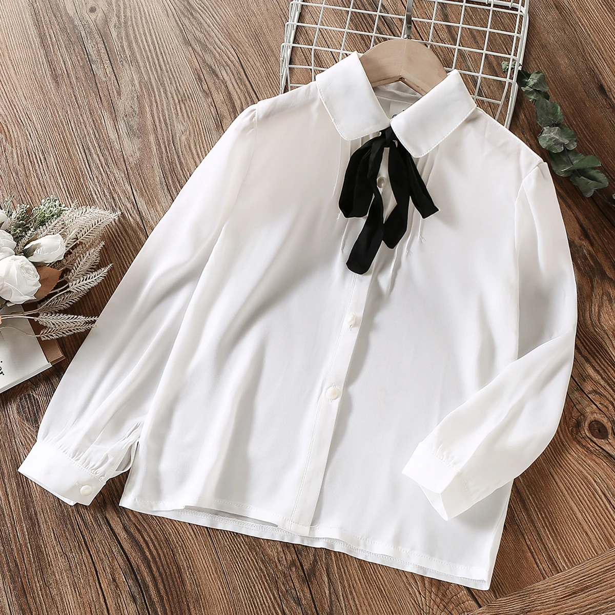 

school uniform Kids Shirts for Girls White Blouses Chiffon Autumn Long sleeve Children Clothes for Teenagers 6 8 10 12 13 Years