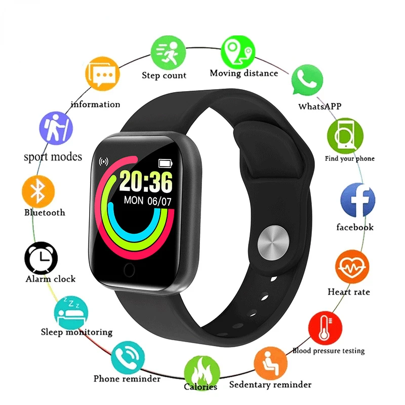 

Водонепроницаемые Смарт-часы для iPhone Xiaomi Huawei Redmi y68, мужские спортивные фитнес-часы с пульсометром и тонометром, женский браслет