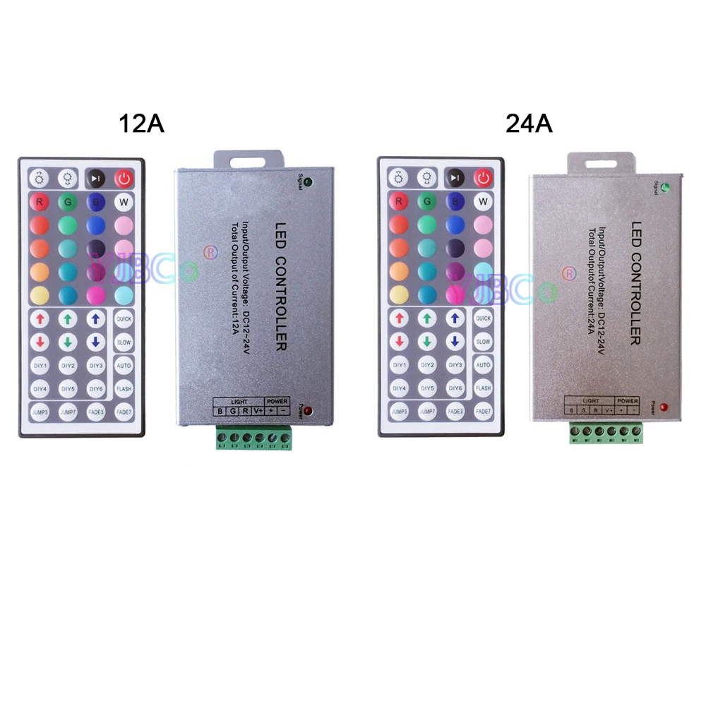 

Контроллер RGB для светодиодной ленты, 12 В, 24 В постоянного тока, 12 А, 24 а, диммер, переключатель с 44 клавишами, ИК беспроводной пульт дистанцион...