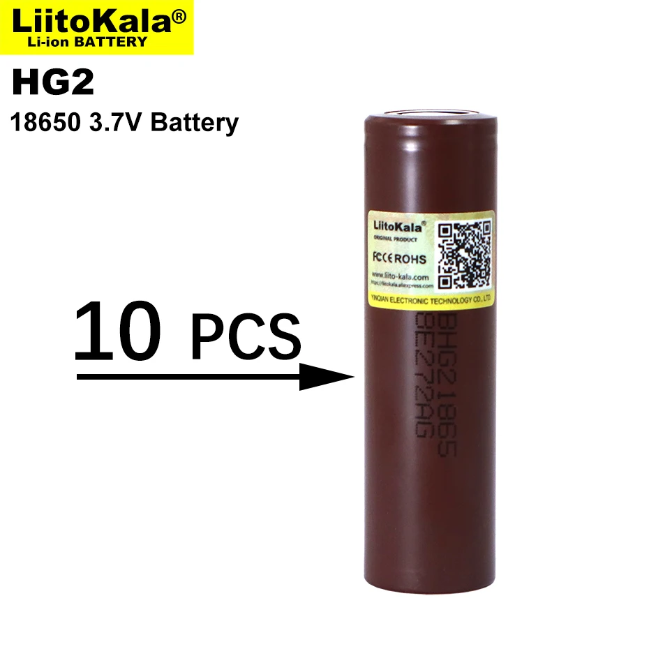 

10PCS Liitokala 18650 Rechargeable Battery HG2 3000mAh 3.6V Lithium Continuous Discharge 20A Dedicated Electronic Power Battery