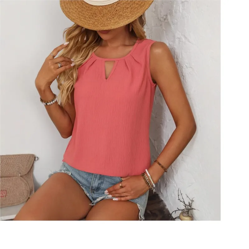 Весна/Лето 2022 новая однотонная футболка без рукавов с круглым вырезом