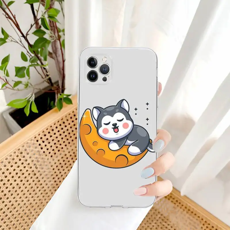Cartoon Husky Dog Phone Case For iPhone 13 14 Pro Max XS XR 12 11 Pro 13 Mini 6 7 8 Plus Clear Back Cover Capa