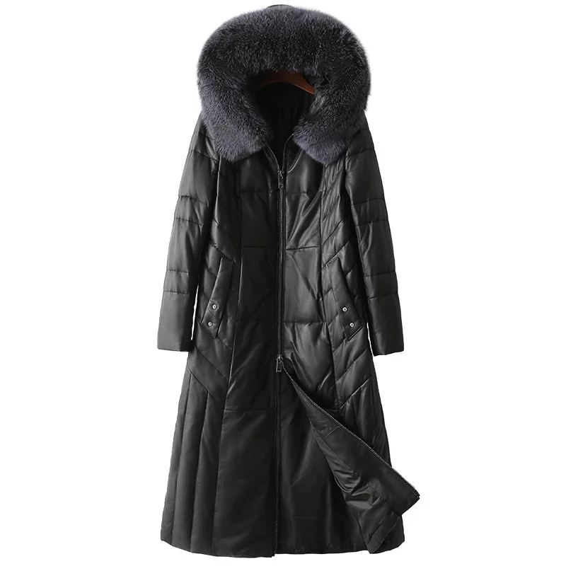 

Women's Down Jacket Winter Genuine Sheepskin Leather Jacket Real Fox Fur Collar Coats Hooded Monteau Femme Sqq1226 2023