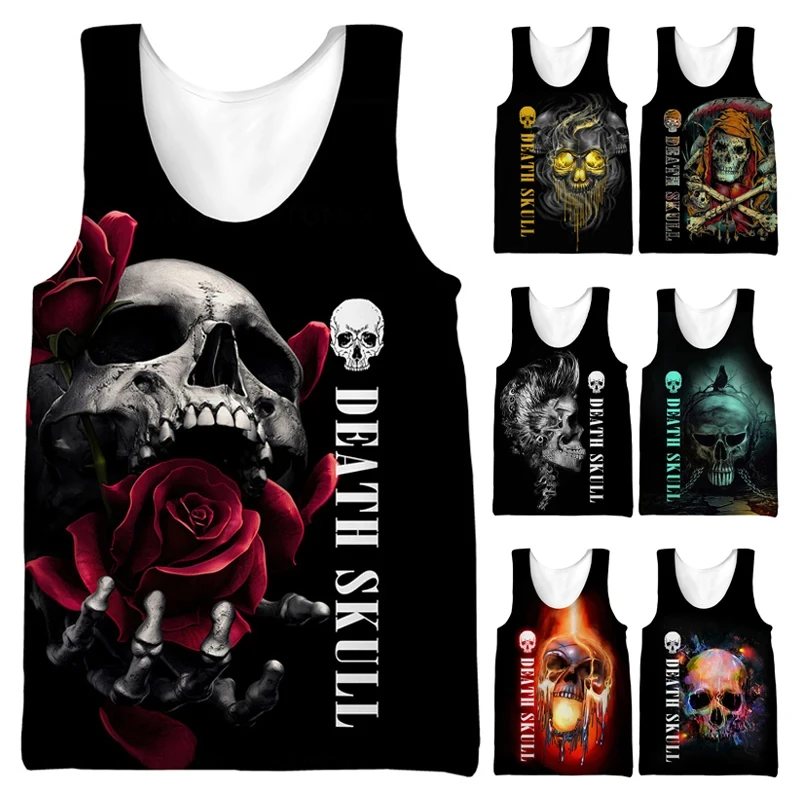 

Halloween Vest Unisex Skull Floarl Tank Top Sport Gym T-shirt Fitness Training Man Sleeveless Shirt for Men Casual Tee Oversized