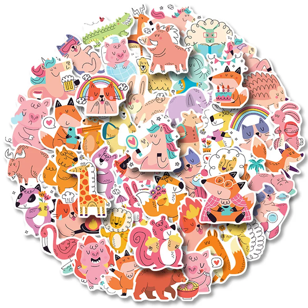 

50Pcs Ins Wind Cute Animal Stickers Cartoon Graffiti Sticker Decal Laptop Phone Guitar Car Skateboard Fridge Luggage Diy Kid Toy