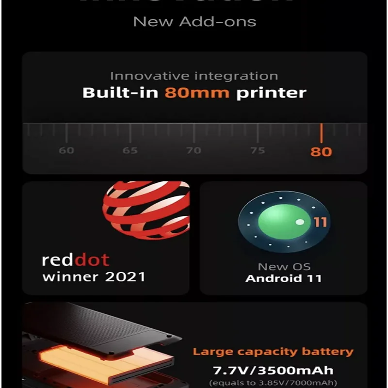 Портативный принтер Sunmi V2s Plus 80 мм 2 + 16 ГБ Android 11 3 36 Гб |