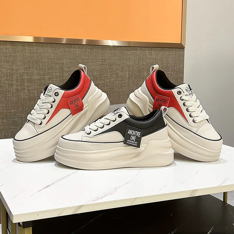 Autuspin Fashion Platform Skateboard Shoes Women Autumn New Arrival Genuine Leather Lace-up Casual Vulcanized Sneakers Woman