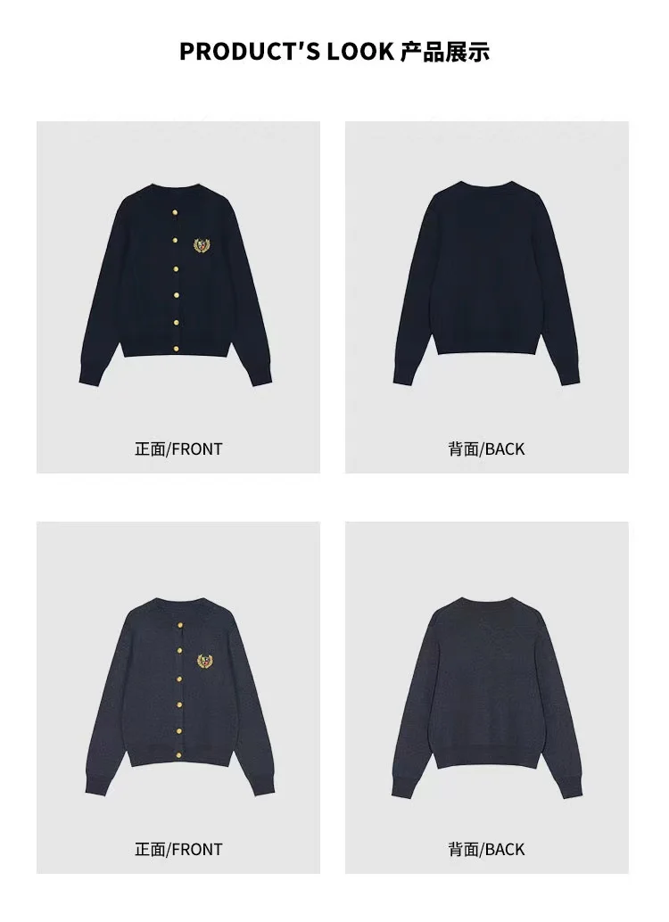 Женский кашемировый кардиган с круглым вырезом и длинными рукавами