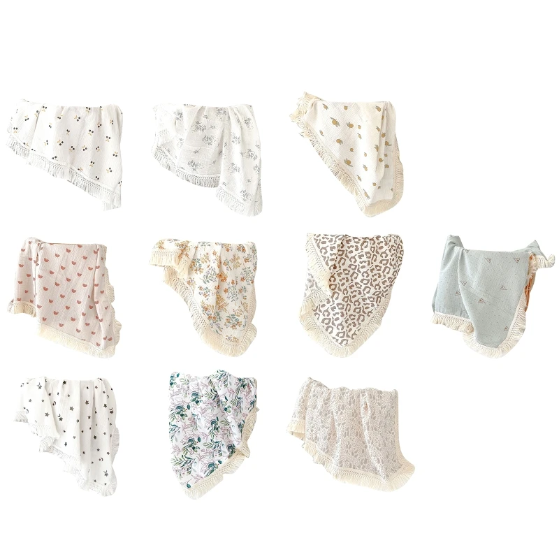 

Baby Tassel Swaddle Wrap Soft Cotton Muslin Receiving Blanket Infant Sleeping