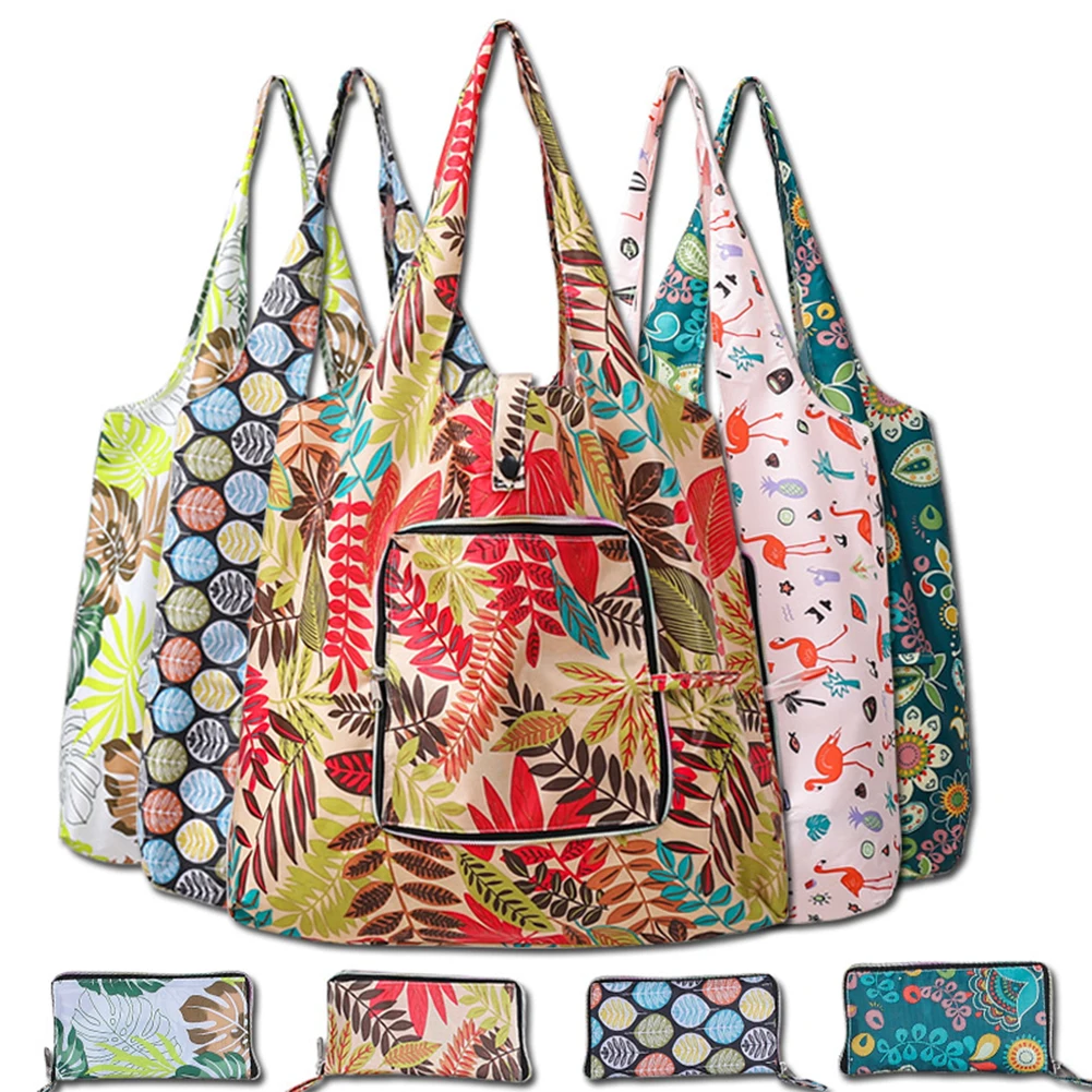

Складная вместительная сумка для покупок, многоразовая сумка для продуктов с цветочным узором, карманная сумка на плечо, экологически чистая моющаяся Наплечная Сумка