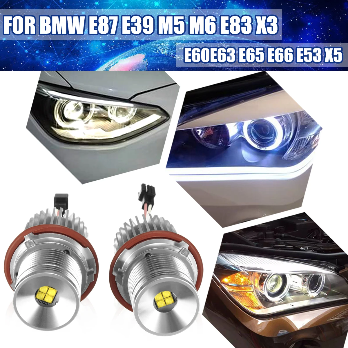 

1Pair 40W Car LED Angel Eyes Marker Halo RING Light Lamp H8 Bulb For BMW E39 E60 E61 E65 E66 E83 E87 63126904048