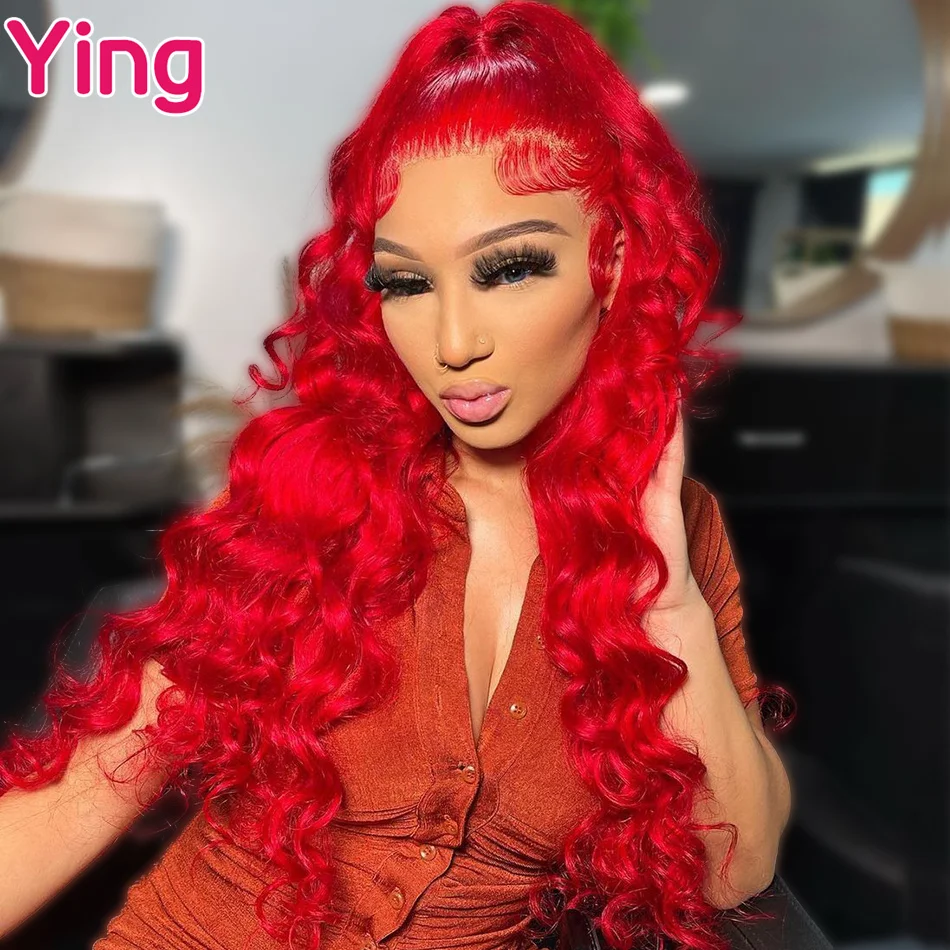 Hot Bright Red Colored Body Wave 13X6 Lace Front Wigs 30Inch Brazlian Wavy Human Hair Wigs for Women Transparent Lace Wigs 180%
