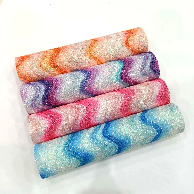 

XHT Pastel Shiny Rainbow Iridescent Chunky Glitter Faux Leather Fabric Sheet for Making Shoe/Bag/DIY Accessories