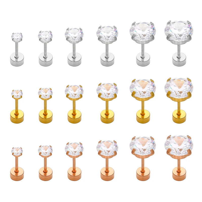 

Серьги-гвоздики из нержавеющей стали для мужчин и женщин, ювелирные украшения для пирсинга с круглыми кристаллами циркония в стиле унисекс, 4 зубца, бриллианты, 2 шт.