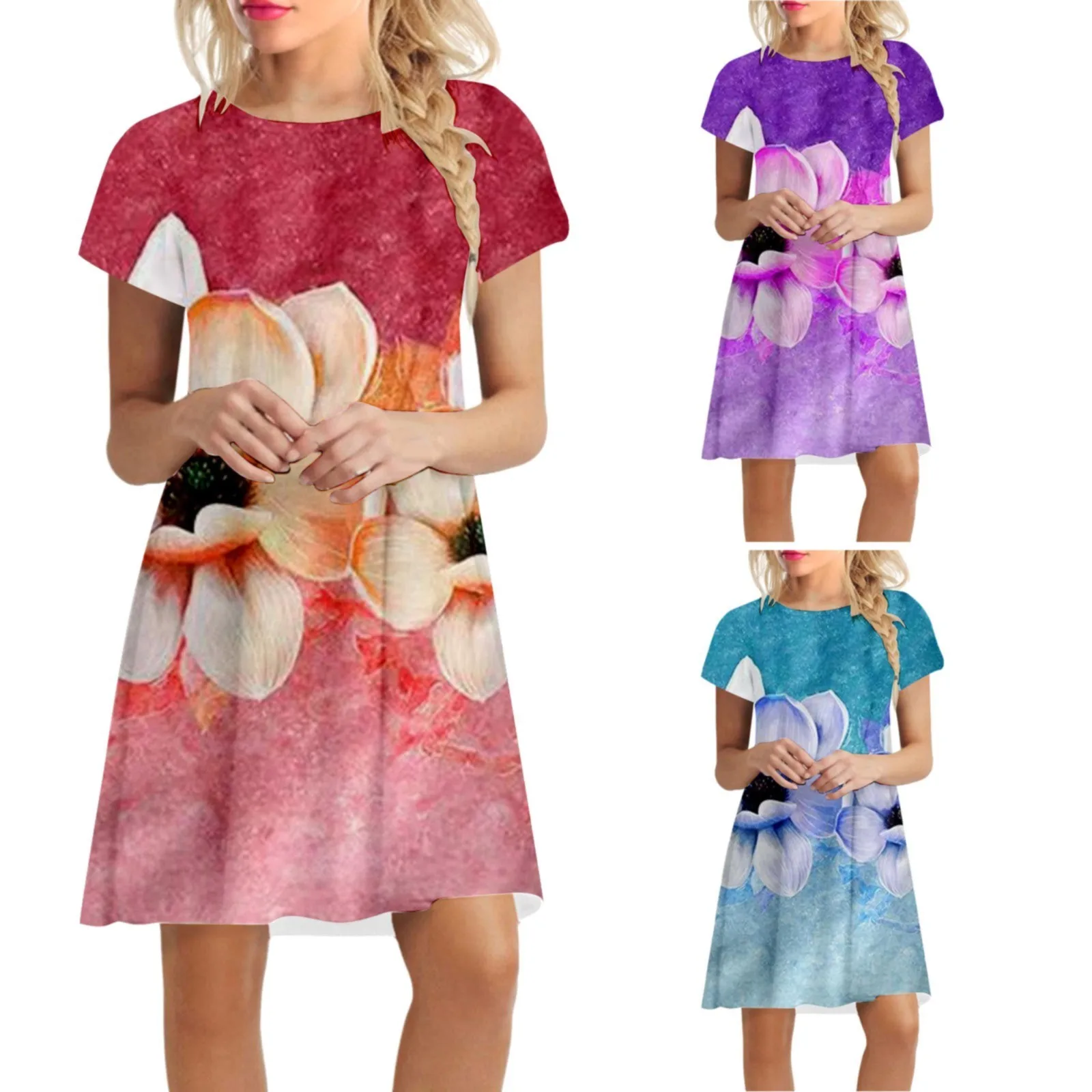 

Short Sleeve Summer 3D Print Women's Dress Short Sleeve Crewneck Dress Summer Dress with Sleeves for Women Dress for Women Small