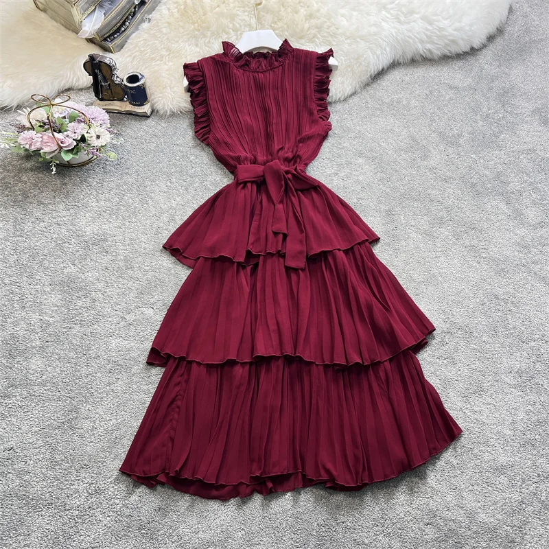 

2023 Summer New Sleeveless Dress Shows Thin And Sweet Chiffon