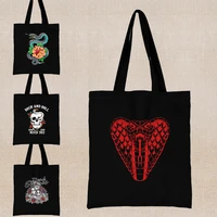 harajuku shopping bag cobra print tote bag mushroom shoulder bag eco canvas shopper women all match handbag casual sundries bags