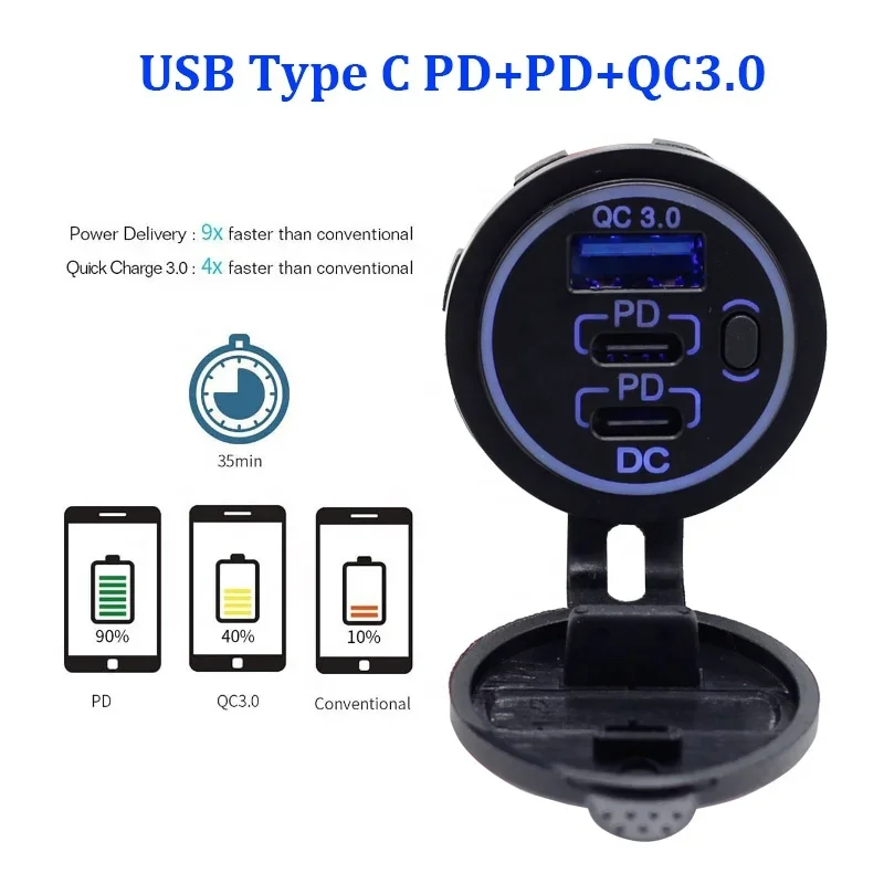 Тройная Розетка USB 60 Вт 12 В/24 В стандартное автомобильное зарядное устройство