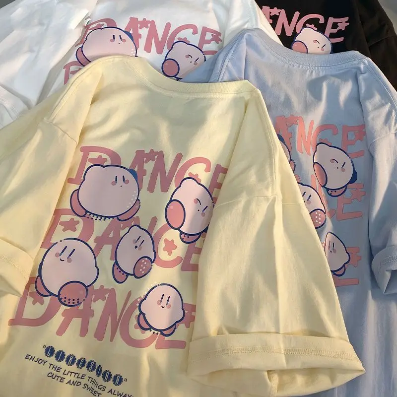 

Kawaii Kirby T-shirt Cartoon Anime Cotton Summer Sweet Cute Female Loose Short-sleeved Printed Top