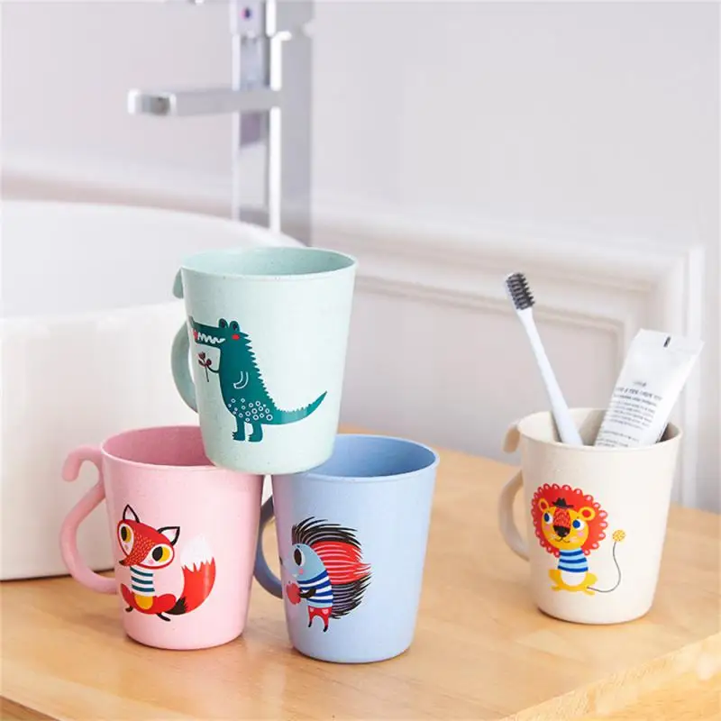 

350ml Gargle Bottle Nordic Style Childrens Animal Water Cup Bathroom Tumblers Small Animal Water Cup New 8.5×10cm Wheat Straw