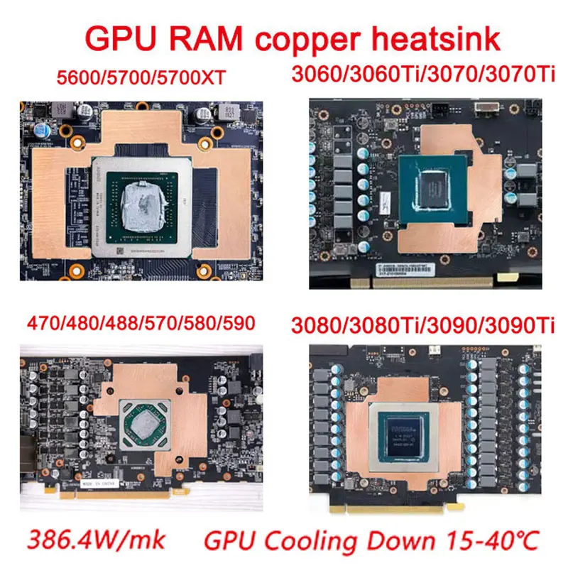 UPSIREN GPU RAM Copper Heat Sink For Radiator Memory Miner RTX 3060 3070 3080 3090 / 5600 5700 GPU 15-40 Degree Thermal Pad